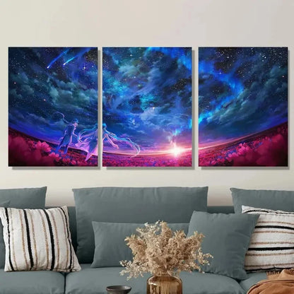 3pcs Starry Night Sky Vibrant Cosmic Scene Metal Print Ready to Hang Art