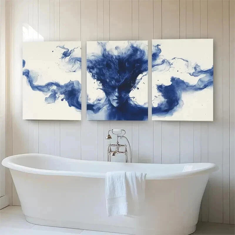 3pcs Modern Fluid Smoke Effect Blue Perfect Wall Art Set Canvas Framed 40x60cm - High Quality Print 100% Australian Made Wall Canvas Ready to Hang