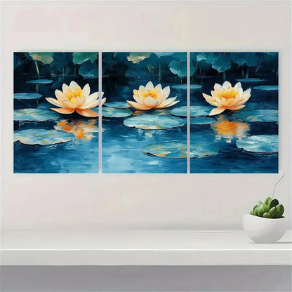 3pcs Vibrant Retro Water Lilies Metal Print Ready to Hang Art