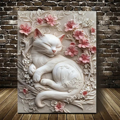 Beautiful Chill Like a Cat Heart Blossoms Painting 40x60cm Metal Print Ready to Hang