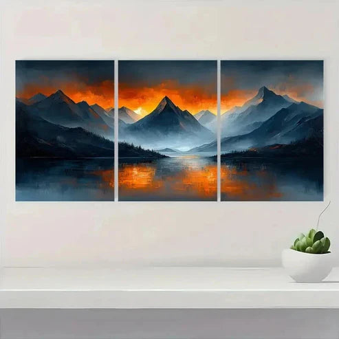 3pcs Vibrant Sunset & Serene Lake Wall Art Set Canvas Unframed – High Quality Print 100% Australian Made Wall Canvas