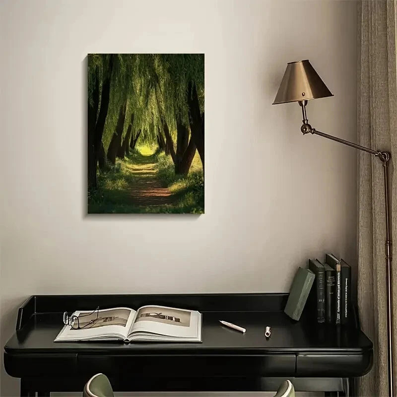 Lush Willow Tree Forest Painting 40x60cm Metal Print Ready to Hang