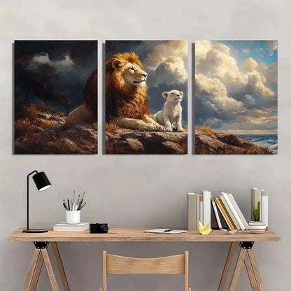 3pcs Lamb and The Lion White Clouds Metal Print Ready to Hang Art