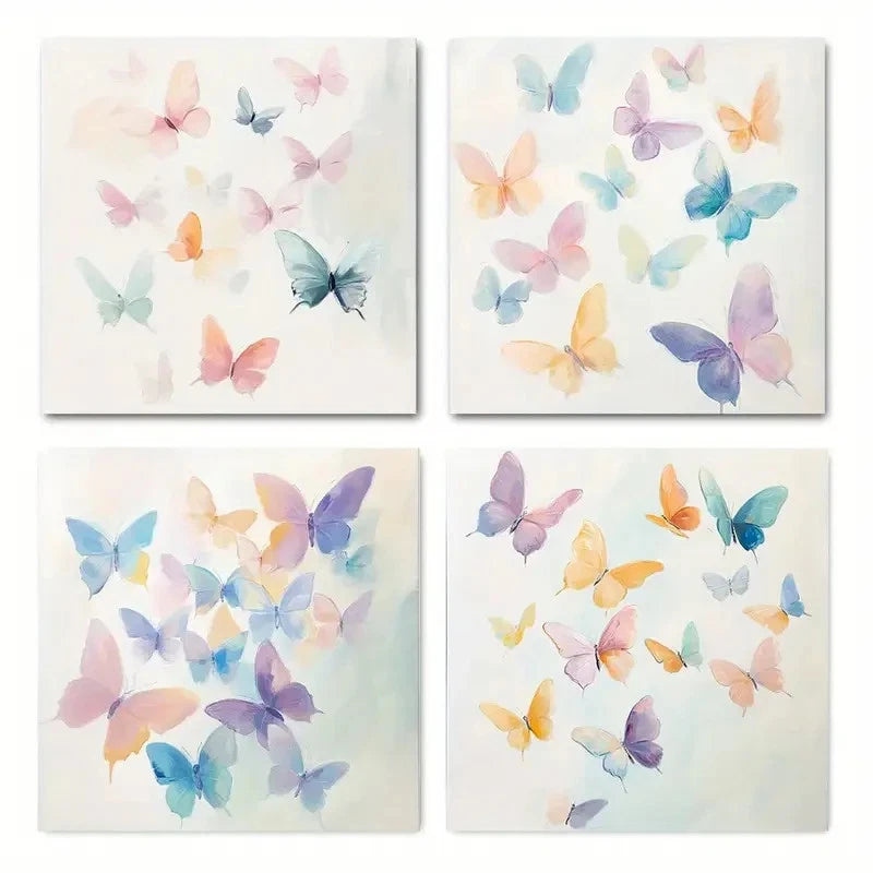 4pcsColorful Butterfly IllustrationsWall Art Canvas Framed