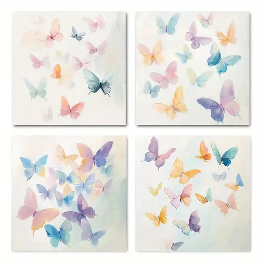 4pcsColorful Butterfly IllustrationsWall Art Canvas Framed