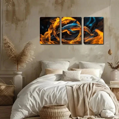 3pcs Abstract Dolphin And Fire Leaping Perfect Wall Art Set Canvas Framed 60x90cm - High Quality Print 100% Australian Made Wall Canvas Ready to Hang