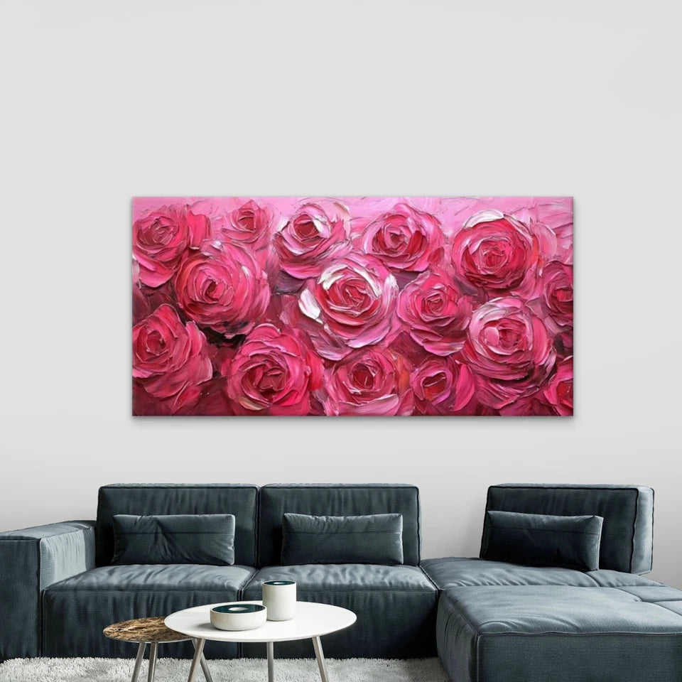 Pink Roses Decor Wall Art Canvas Office Home Room Framed 120x60cm