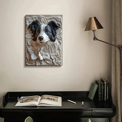 Border Collie Among Flowers Painting  40x60cm Metal Print Ready to Hang