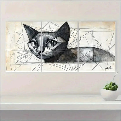 3pcs Picasso Cat Minimalist Line ET   Wall Art Set Canvas Framed 60x90cm - High Quality Print 100% Australian Made Wall Canvas Ready to Hang
