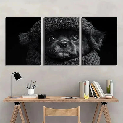 3pcs Black And White Shih Tzu Puppy Wall Art Set Canvas Framed 40x60cm - High Quality Print 100% Australian Made Wall Canvas Ready to Hang