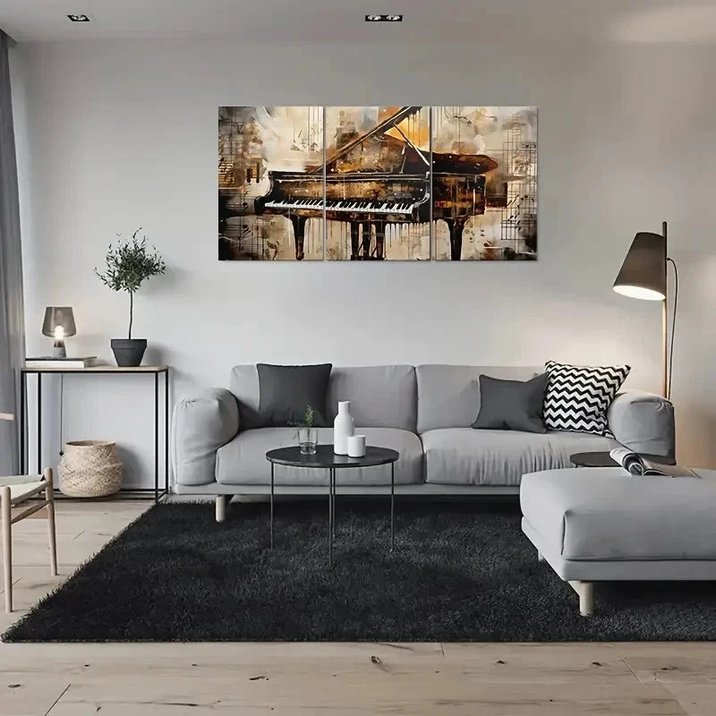 3pcs Abstract Piano Modern Musical Instrument Metal Print Ready to Hang Art