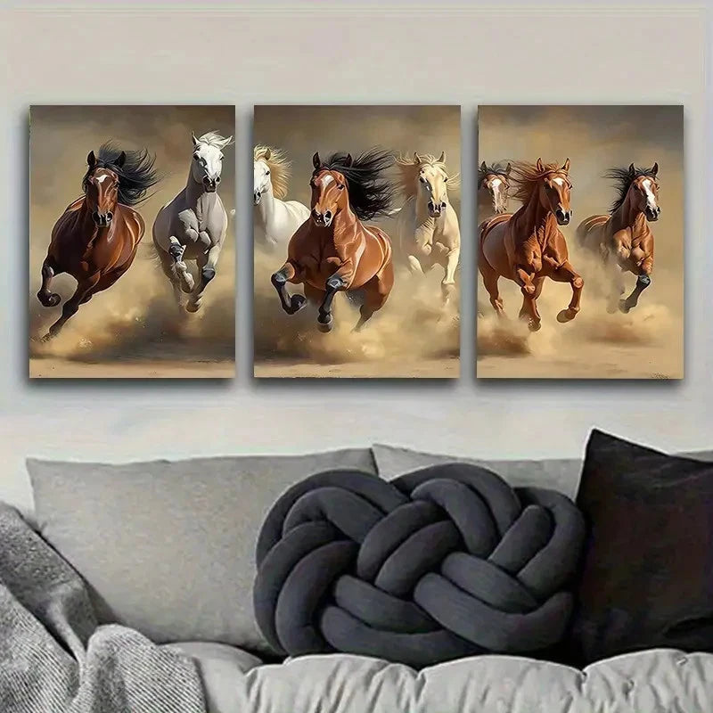 3pcs Wild Horses in Dust Wall Art Set Canvas Framed 60x90cm - High Quality Print 100% Australian Made Wall Canvas Ready to Hang