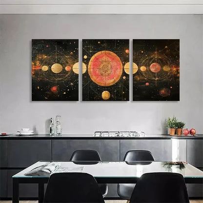 3pcs Cosmic Golden and Red Universe Perfect Wall Art Canvas Unframed - High Quality Print 100% Australian Made Wall Canvas