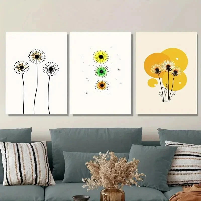 3pcs Modern Minimalist Flower Yellow Wall Art Set Canvas Framed 40x60cm - High Quality Print 100% Australian Made Wall Canvas Ready to Hang