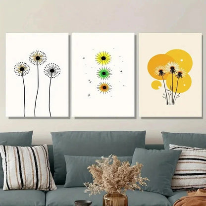 3pcs Modern Minimalist Flower Yellow Wall Art Set Canvas Framed 40x60cm - High Quality Print 100% Australian Made Wall Canvas Ready to Hang