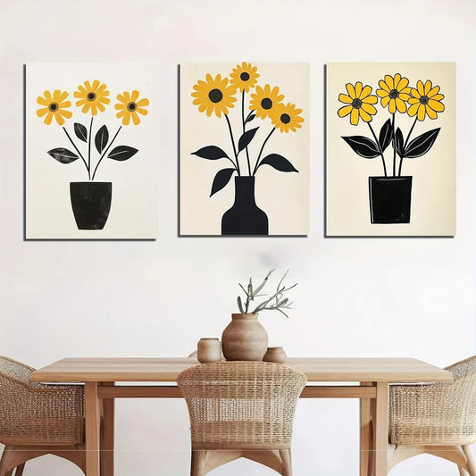 3pcs Shapes Block Classic Retro Yellow Metal Print Ready to Hang Art