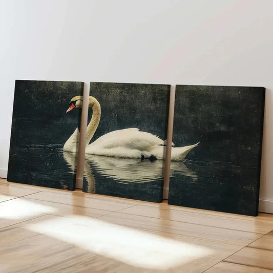 3pcs Elegant Swan Water Reflection Art   Wall Art Set Canvas Framed 60x90cm - High Quality Print 100% Australian Made Wall Canvas Ready to Hang