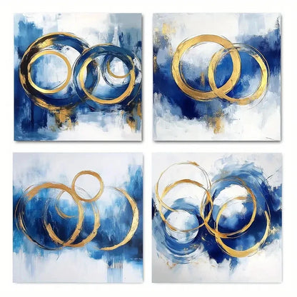 4pcsBlue & Golden SwirlsWall Art Canvas Framed