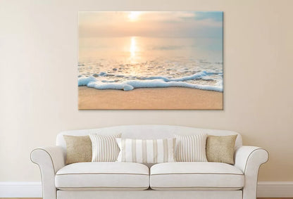 Sea Waves On The Golden Sand Wall Art Decor 100% Australian Made