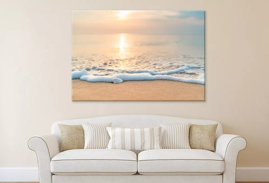 Sea Waves On The Golden Sand Wall Art Decor 100% Australian Made