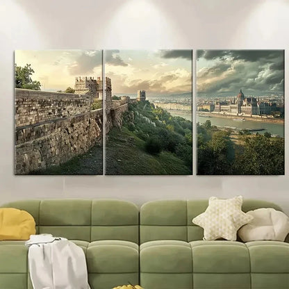 3pcs Vibrant Cityscape & Castle View Perfect Wall Art Set Canvas Framed 40x60cm - High Quality Print 100% Australian Made Wall Canvas Ready to Hang