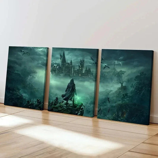3pcs Fantasy Creatures & Magic Castle Wall Art Set Canvas Framed 40x60cm - High Quality Print 100% Australian Made Wall Canvas Ready to Hang
