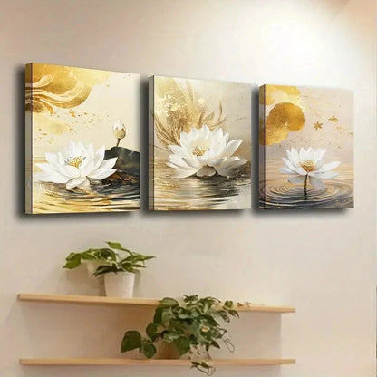 3pcs Decoration Luxurious Lotus Flower Wall Art Set Canvas Framed 40x60cm - High Quality Print 100% Australian Made Wall Canvas Ready to Hang