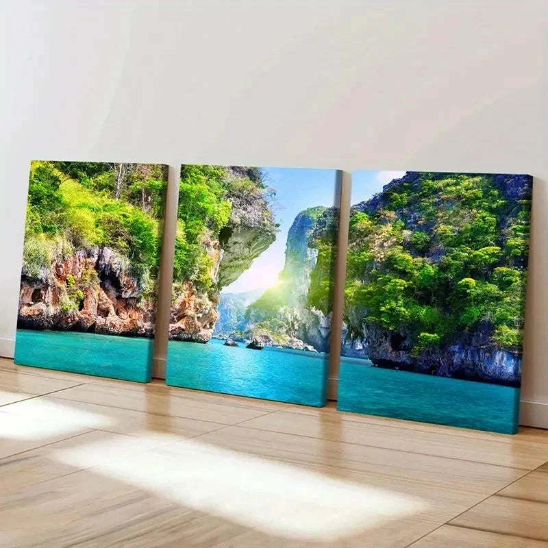 3pcs Lake and Mountain Valley Modern Wall Art Set Canvas Framed 40x60cm - High Quality Print 100% Australian Made Wall Canvas Ready to Hang