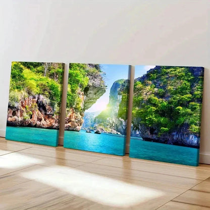 3pcs Lake and Mountain Valley Modern Wall Art Set Canvas Framed 40x60cm - High Quality Print 100% Australian Made Wall Canvas Ready to Hang