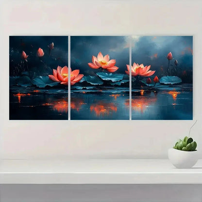 3pcs Vibrant Lotus Flower Canvas Art R Wall Art Set Canvas Framed 50x70cm - High Quality Print 100% Australian Made Wall Canvas Ready to Hang