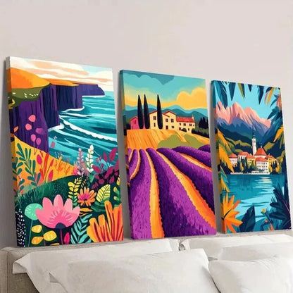 3pcs Ocean Mountains Coast Flowers and Plants  Wall Art Set Canvas Unframed - High Quality Print 100% Australian Made Wall Canvas