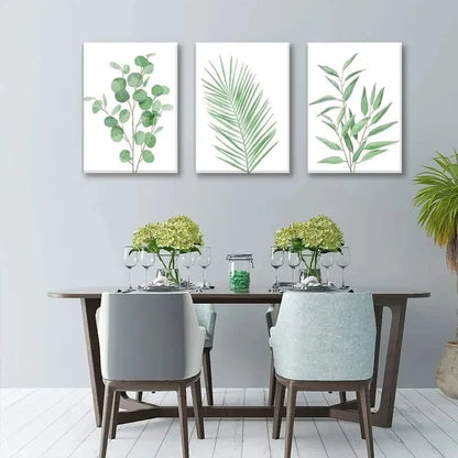 3pcs Botanical Green Leaves Tropical Metal Print Ready to Hang Art