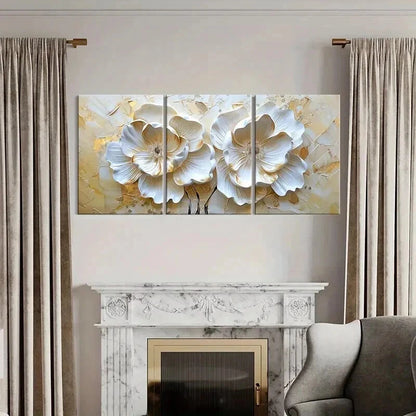 3pcs Golden Blossoms Elegant Petal Wall Art Set Canvas Framed 40x60cm - High Quality Print 100% Australian Made Wall Canvas Ready to Hang