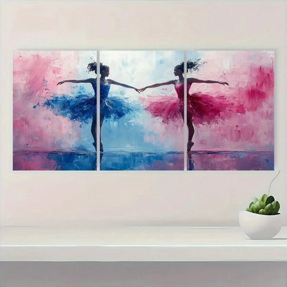 3pcs Dancers in Mid Flight Pink Blue & Purple Metal Print Ready to Hang Art