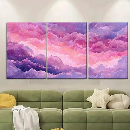 3pcs Pink and Purple Clouds Sunrise Wall Art Set Canvas Framed 50x70cm - High Quality Print 100% Australian Made Wall Canvas Ready to Hang