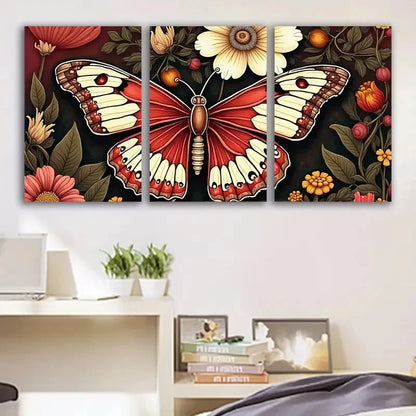 3pcs Vibrant Butterfly & Floral Wall Art Set Canvas Framed 40x60cm - High Quality Print 100% Australian Made Wall Canvas Ready to Hang
