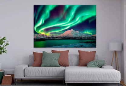 Northern Lights Aurora Over Lake Wall Art Decor 100% Australian Made