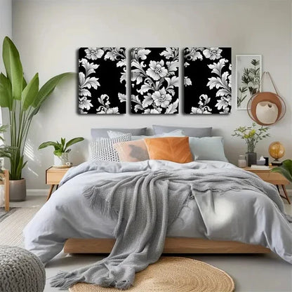 3pcs Black & White Flower Design Wall Art Canvas Unframed - High Quality Print 100% Australian Made Wall Canvas