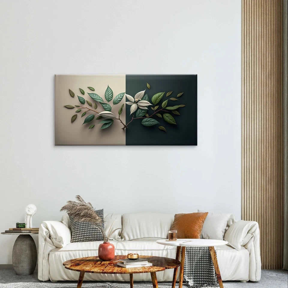 Split-Background Botanical Leaves Wall Art Canvas Office Home Framed 120x60cm