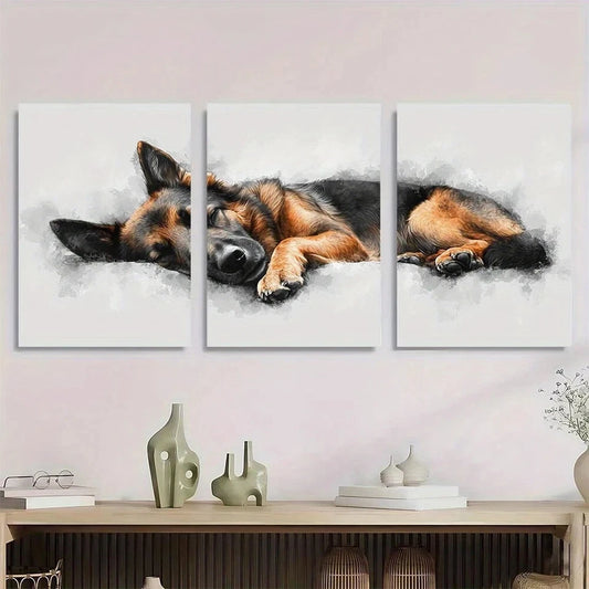 3pcs German Shepherd Sleep Elegant Metal Print Ready to Hang Art