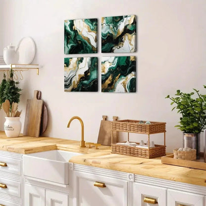 4pcs Emerald Green Wall Art Canvas Framed