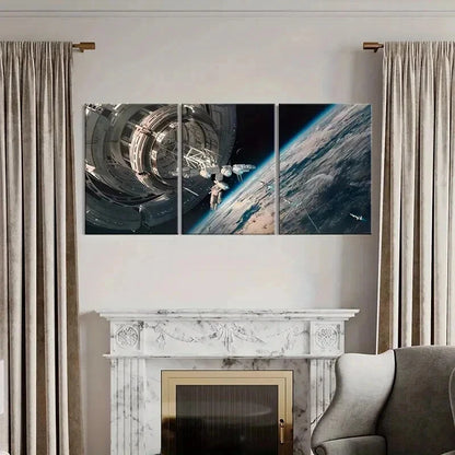 3pcs Spacecraft Satellite and Earth View Wall Art Set Canvas Framed 40x60cm - High Quality Print 100% Australian Made Wall Canvas Ready to Hang