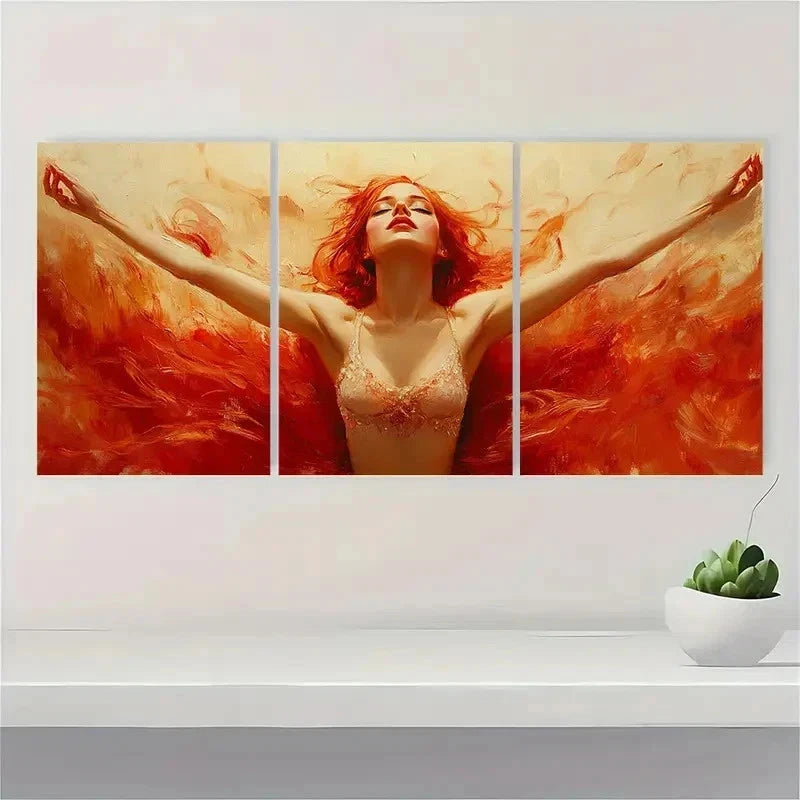 3pcs Ballet Dancer Red Hair Ballerina Perfect Wall Art Set Canvas Framed 40x60cm - High Quality Print 100% Australian Made Wall Canvas Ready to Hang