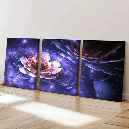 3pcs Psychedelic Floral Abstract Fractal Flower Wall Art Set Canvas Framed 50x70cm - High Quality Print 100% Australian Made Wall Canvas Ready to Hang