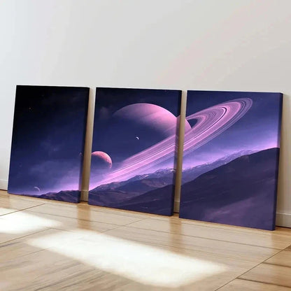 3pcs Nebula Saturn Rings & Planets Wall Art Set Canvas Framed 40x60cm - High Quality Print 100% Australian Made Wall Canvas Ready to Hang