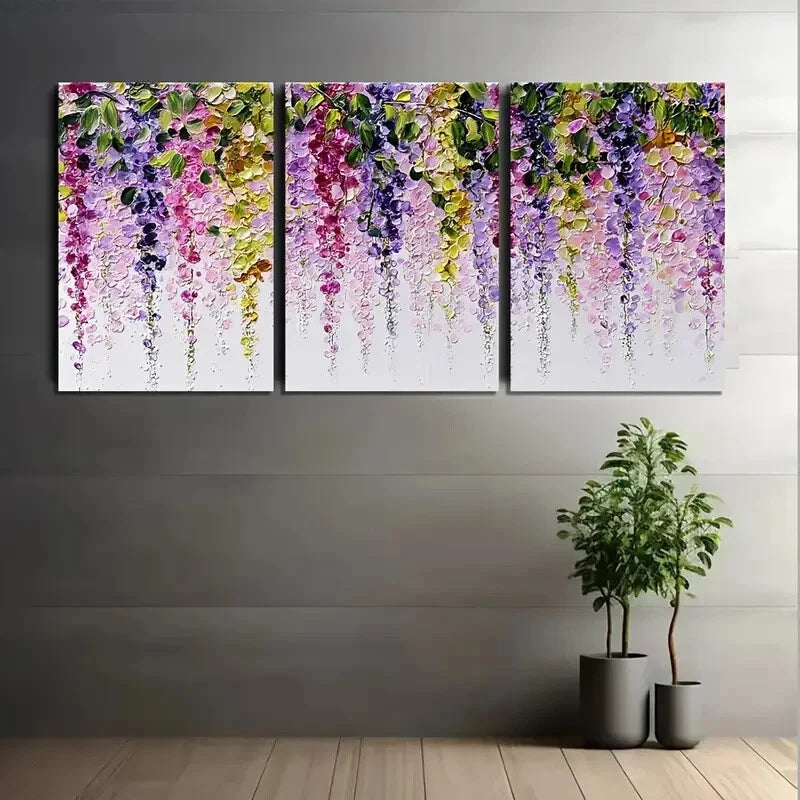 3pcs Rustic Wisteria & Twisting Vines Metal Print Ready to Hang Art