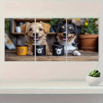 3pcs Adorable Puppy Playful Dog Design Metal Print Ready to Hang Art