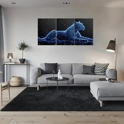 3pcs Blue Glowing Leopard Abstract Animal Metal Print Ready to Hang Art