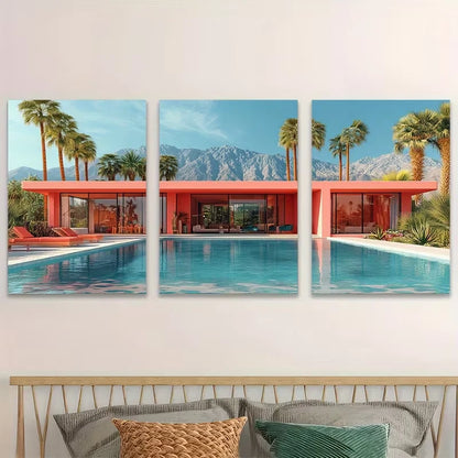 3pcs Cheetah by the Pool Metal Print Ready to Hang Art