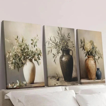 3pcs Painting of Vases and Branches Wall Art Set Canvas Framed 40x60cm - High Quality Print 100% Australian Made Wall Canvas Ready to Hang